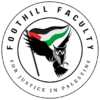 foothill faculty for justice in palestine logo an owl with a keffiya and palestinian flag